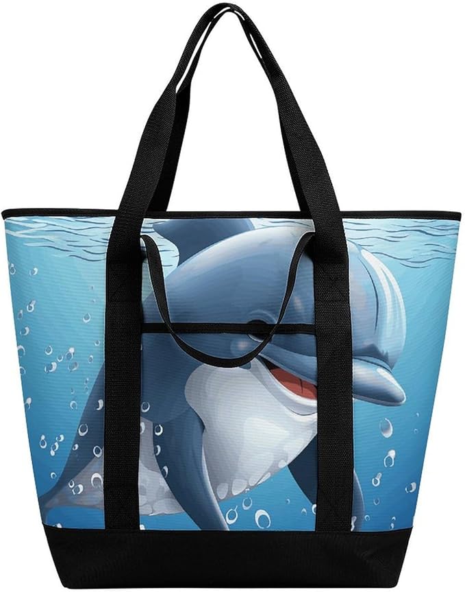 Insulated Shopping BagLarge Reusable Cooler Bags Baby Dolphin Printed Foldable Shopping BagTravel Waterproof Shoulder Bag