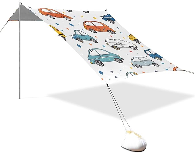 Cute Cars Camping Sun Shelter Beach Tent Portable Beach Sun Shade Outdoor Canopy for Camping Trips Fishing Picnic