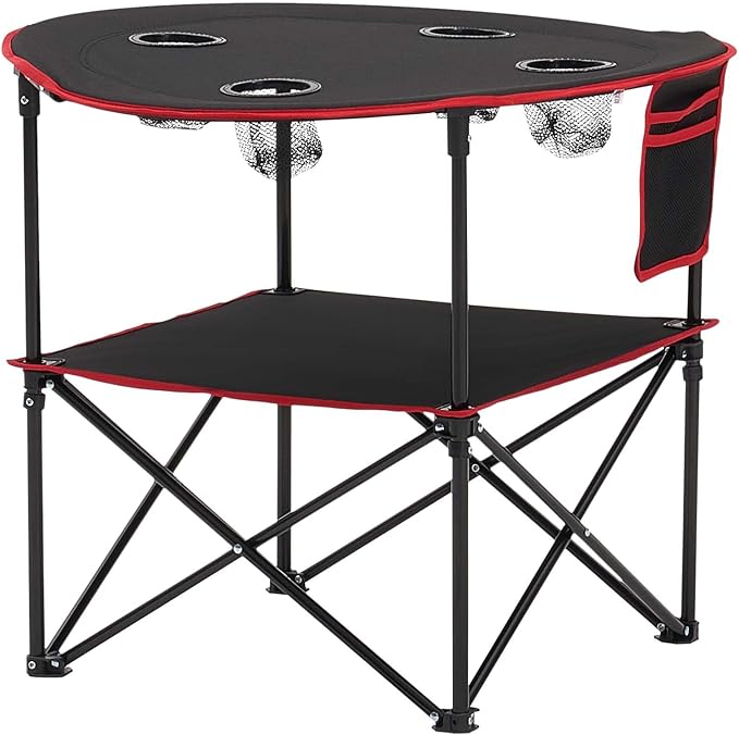 VEVOR Folding Camping Table Portable Outdoor Lightweight Picnic Table 600D Oxford Fabric Waterproof Canvas Travel Beach Tables with 4 Cup Holders Carry Bag for Tailgating Camping Picnic Black
