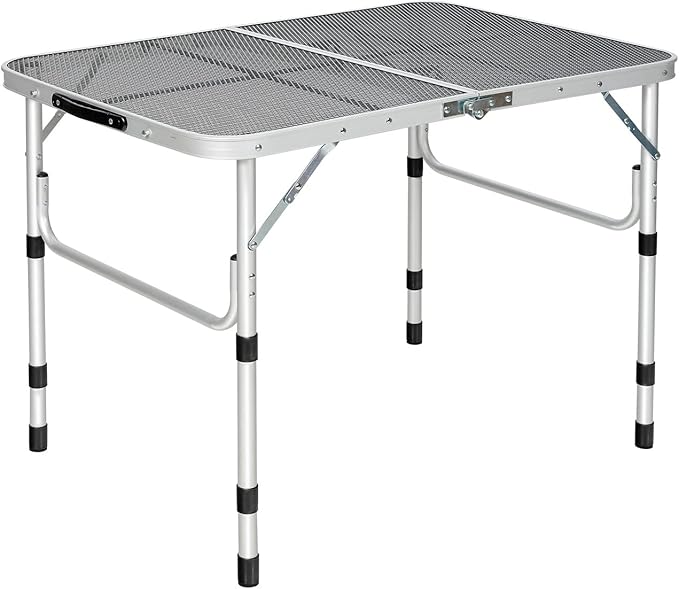 GYMAX Aluminum Folding Camping Table Adjustable Grill Table Portable Metal Grill Stand for BBQ Camping Outdoor Cooking