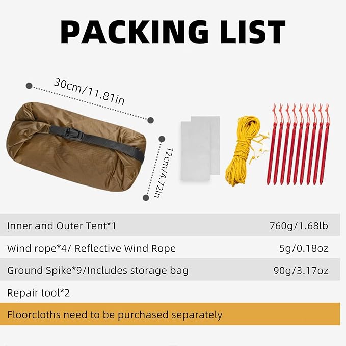3FULGEAR Ultralight Tent for Backpacking LANSHAN 1 Trekking Pole Tent 1 Person 3/4 Season Lightweight Easy Set Up Double Layer Shelter Waterproof Tents for Camping Hiking Outdoor Mountaineering