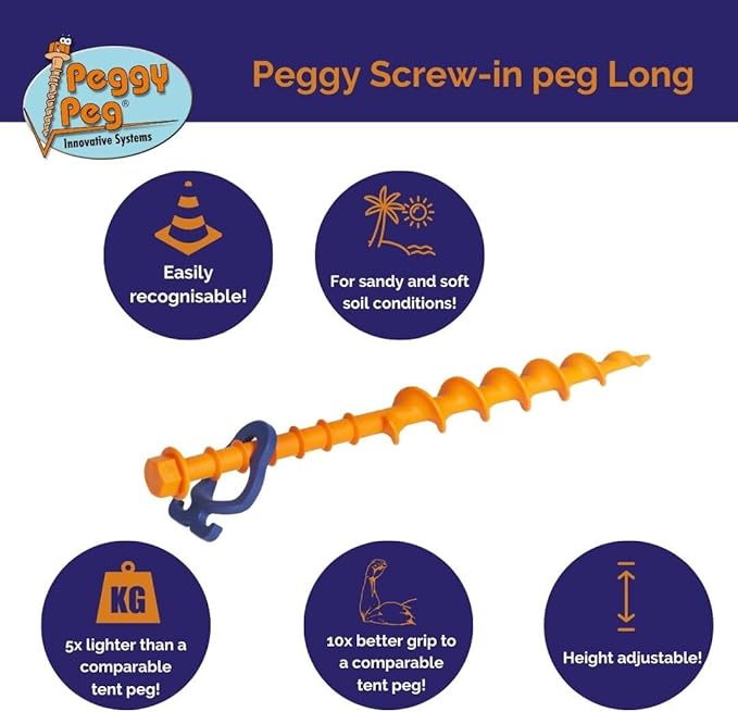 Pack of 2 Screw Pegs Long 31 cm – Ground Screws for Normal to Soft and Sandy Ground – Tent Pegs Ideal for Camping &amp Outdoor – Tent Attachment for Awnings Storm Tensions etc.