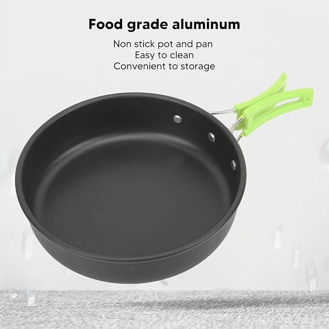 Camping Cookware Mess Kit Portable Set Hard Oxidized Aluminum Lightweight Black - Non Stick Surface Folding Utensils Ideal for Backpacking and Outdoor Cooking