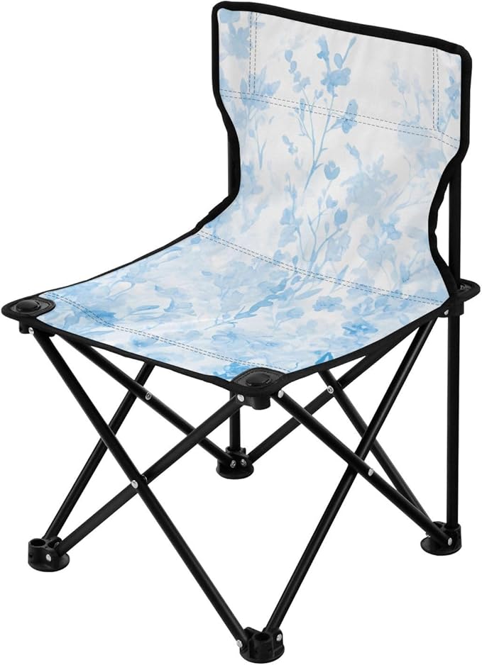 Blue Blooms Portable Camping Chairs Folding Chair - Durable Oxford Fabric Lightweight Iron Frame Easy Fold Design - Ideal for Outdoor Activities Camping Fishing and Travel