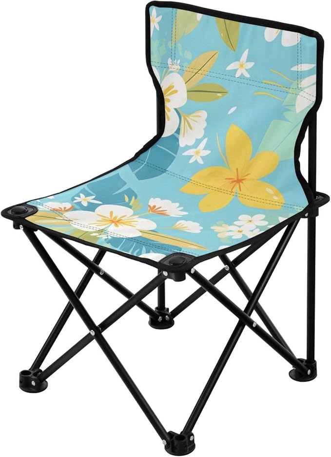 White Yellow Flowers Portable Camping Chairs Folding Chair - Durable Oxford Fabric Lightweight Iron Frame Easy Fold Design - Ideal for Outdoor Activities Camping Fishing and Travel