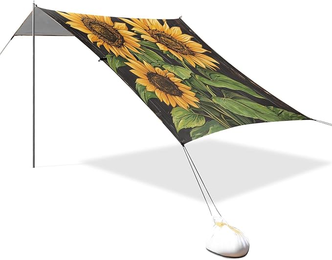 ALAZA Yellow Sunflowers Vintage Beach Tent Sun Shelter UPF50+ Protection Beach Shade Canopy w/ 4 Sandbags for Outdoor Camping Fishing Backyard Fun Picnic 10x9 ft