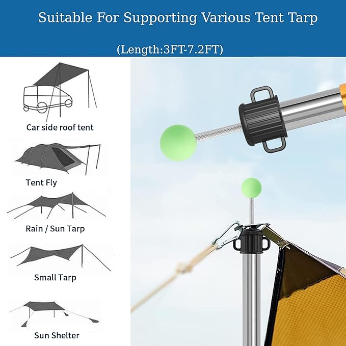 SANLIKE Telescoping Tarp Pole Heavy Duty Tent Poles 33-86.6/94 Thickened Tube Collapsible Stainless Steel Canopy Poles for Camping Backpacking Hiking Awning Sun Sails Outdoor Sports Set of 2
