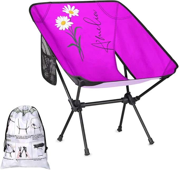 Personalized Camping Chair with Name &amp Birth Flower Custom Portable Backpacking Chair for Women Customized Lightweight Folding Compact Hiking Camp Chairs Gifts