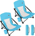 TOBTOS Low Beach Chair for Adults 2 Pack Low Profile Folding with Cup Holder &amp Carry Bag Heavy Duty Chair for Outdoor Sand Camping Concert Travel
