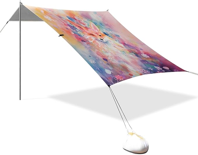 Camping Sun Shelters Watercolor Fox and Flowers Beach Canopy 126 * 110.2in