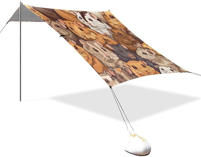 Cute Hamsters Beach Tent Sun Shelter 9.2' x 10.5' Beach Canopy with 4 Sandbags 4 Stability Poles Sand Shovels - Tent Canopy for Beach Camping Fishing Picnics