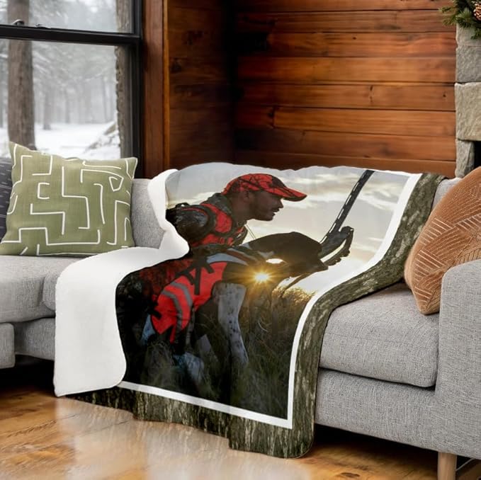 Mossy Oak Graphics Personalized Sherpa Blanket – Custom Photo &amp Text Blanket with Camo Border Hunting or Outdoorsman Gift - Mossy Oak Bottomland Pattern 60x80 1 Sided Printing