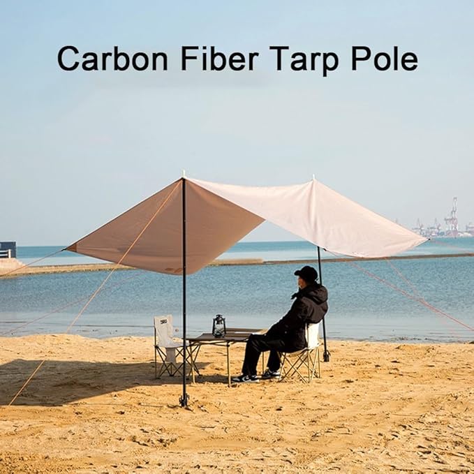 Carbon Fiber Tarp Poles Camping Canopy Adjustable Rods Tent Support Outdoor Hiking Lightweight Portable Multi-Section Design No Tools Required Easy Install Remove Luminous Cap(2.9m)