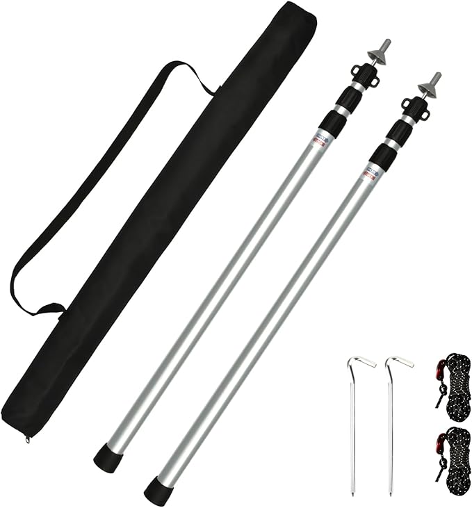 Tiandirenhe 2pcs Camping Tent Poles 95-234cm Telescoping Pole Adjustable Thicken Aluminum Alloy Tarp Poles Support Rods Beach Shelter Tarp Awning Pole for Hiking Camping Silver