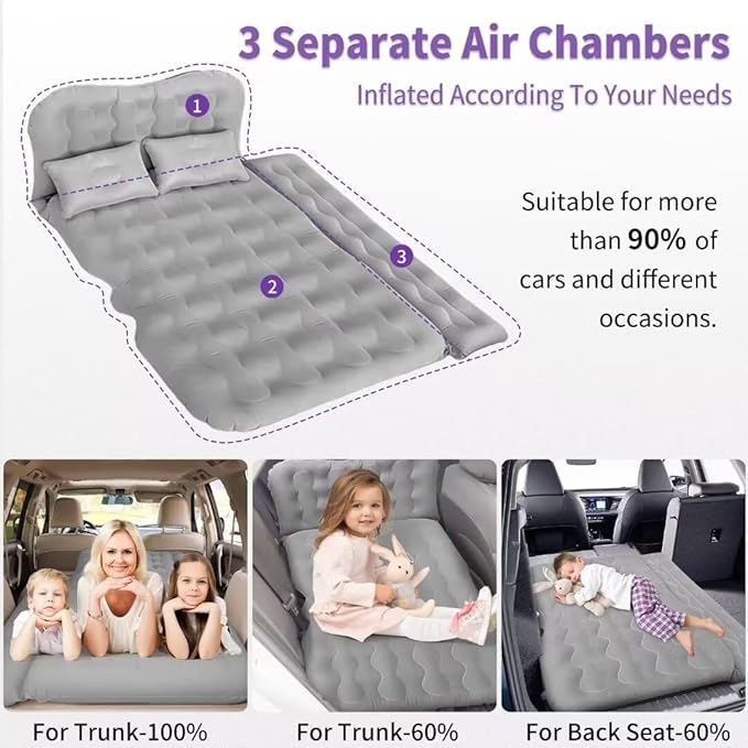 SUV Air Mattress - Thickened and Double Air Mattress Sided Flocking Travel Inflatable Car Mattress Bed with Electric Air Pump and 2 Pillows Car Sleeping Bed for Home Outdoor and Travel