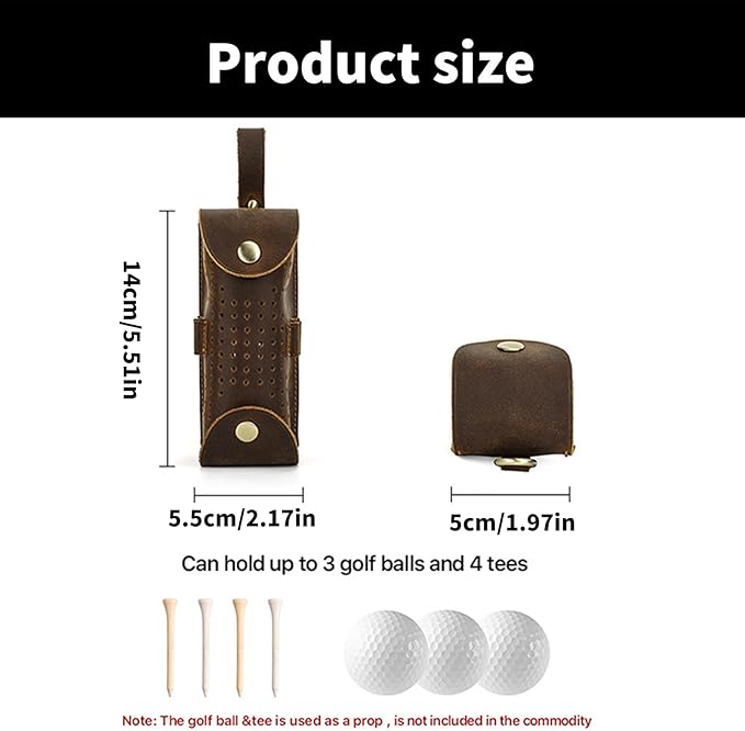 3 Slots Golfs Balled Storage Bag Leather Golfs Balled Bag with Tees Holder Practical Golfs Balled Container for Golfers