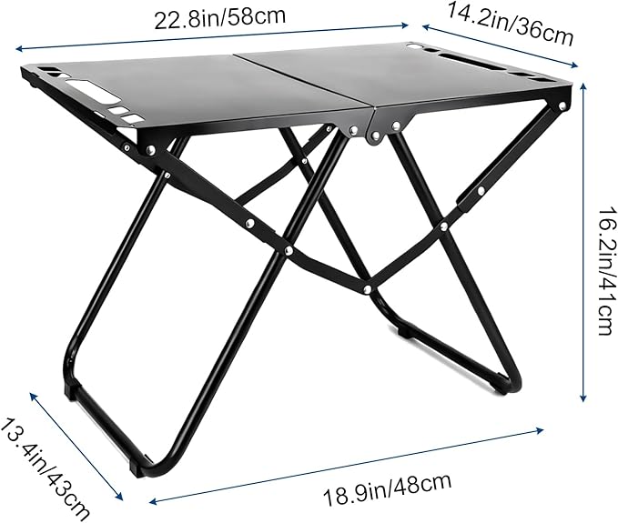 Tactical Camping Table Collapsible Table Lightweight with Carry Bag Durable Carbon Steel Outdoor Picnic Table for Camping Travel expeditions Hiking Picnics BBQs &amp Beach Trips - Black