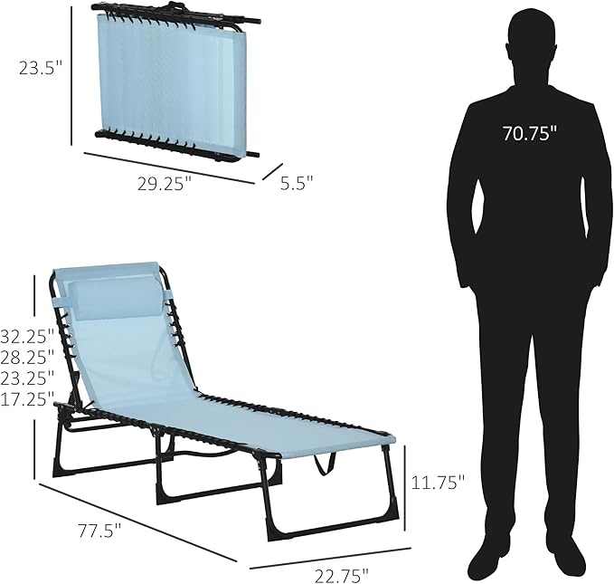 Beach-Camping Lounge-Chair Chaise-Outdoor Folding-Reclining - Tanning Chair Portable Adjustable Backrest Patio Poolside for Garden Lawn Backyard Picnics