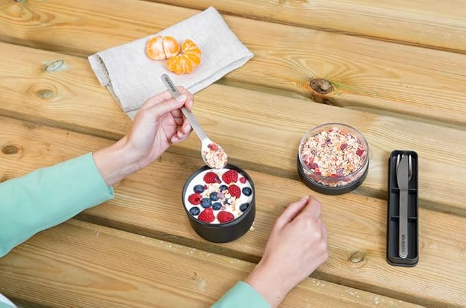 Brabantia Make &amp Take Cutlery Set with Case (Set of 3) Travel Knife Spoon &amp Fork Hygienic Compact Design Stainless Steel Dishwasher Safe