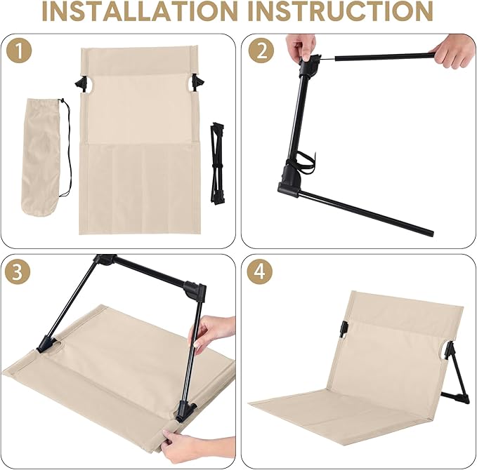 Jetec Foldable Floor Backrest Chair Portable Camping Chair with Storage Bag Light Weight Lazy Seat for Indoor Outdoor Bed Ground Park Lawn Concerts Beach Hiking