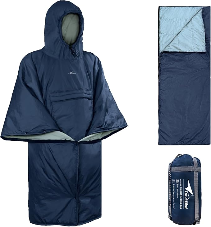 Sleeping Bag for Adult Wearable Blanket Insulated Poncho Hooded Sleepingbag Quilt for Winter Camping Hiking Sports