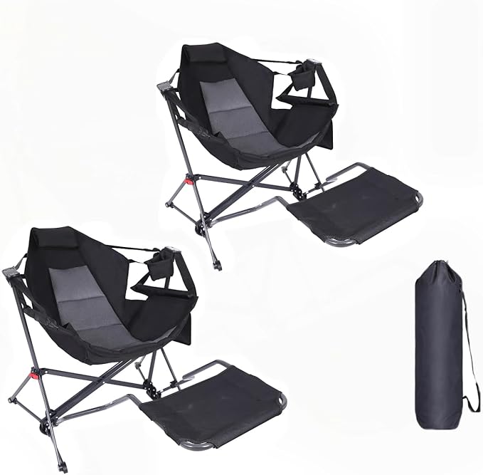 Hammock Chair Hammock Camping Chair with Removable Footrest Rocking Chair Outdoor Camping Chair Swing Hammock with Stand Carry Bag Cup Holder (2 Pack)