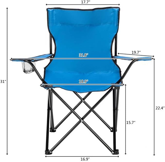 Foldable Camping Chair Portable Camping Chairs with Arm Rest Cup Holder &amp Carry Bag Lightweight Beach Chair for Adults Heavy Duty Arm Chair for Beach Lawn Picnic Blue