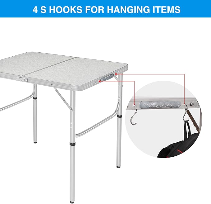 RedSwing Aluminum Folding Table 3 Feet Adjustable Height Lightweight and Portable Camping Table 36x24 Inches
