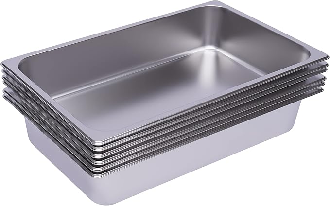 6 Pack Full Size Stainless Steel Steam Hotel Pan 20.87 x 12.99 x 4 In Pan Food Service Steam Table Pan for Party Kitchen Restaurant Hotel