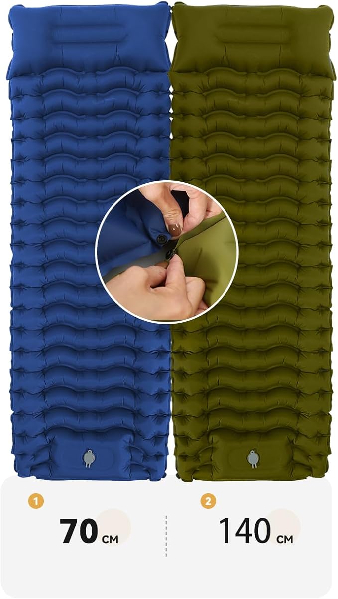 Enlarged and thickened air Sleeping Mats for camping (78.75 x 27.55 X 3.93 inches) 330lbs load capacity quick inflation in 25 seconds at maximum speed low noise TPU coated(Military Green)