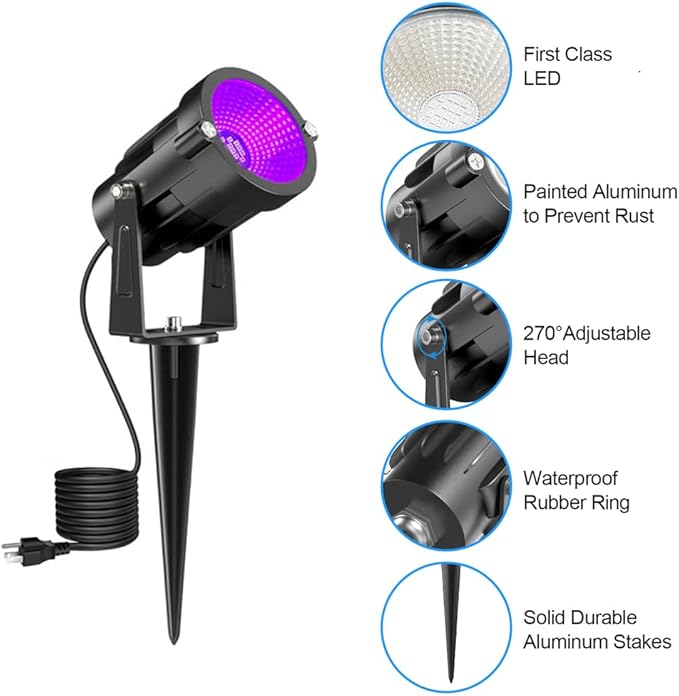 Landscape Lights Outdoor: Black Light Halloween LED Landscape Lighting for Tree Garden Yard Pathway Body Paint Fluorescent Poster | 110V UV Blacklight Spotlights | 4 Pack (UV Blacklight)