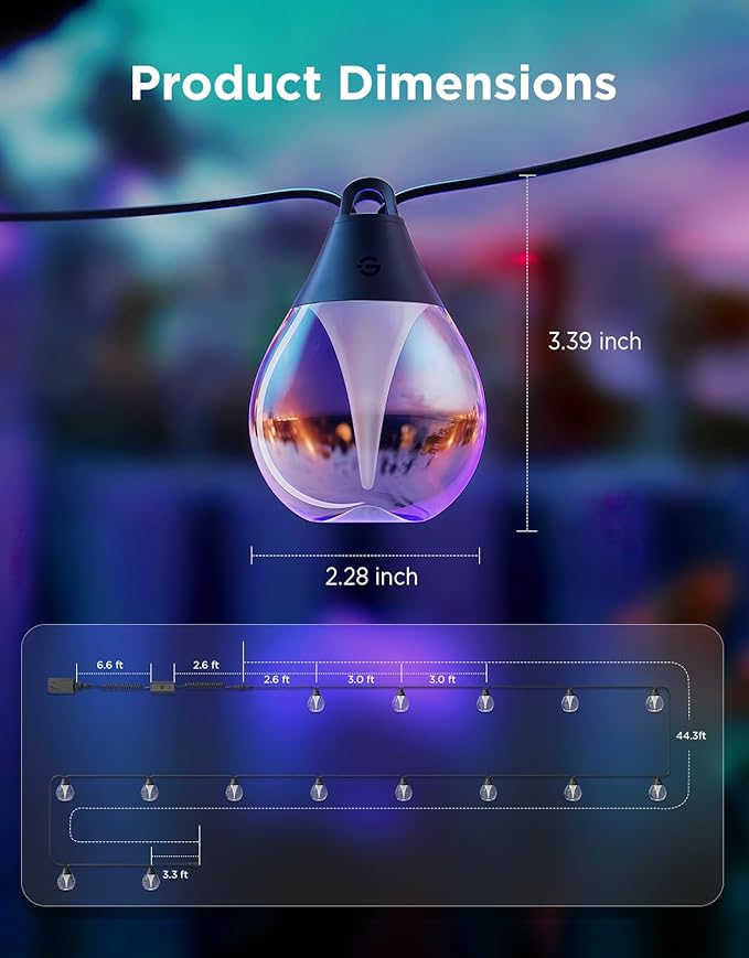 Govee Clear Bulb Outdoor String Lights 48ft RGBWIC Dimmable Patio &amp Backyard Lights with 15 LED Bulbs 111 Modes IP67 Waterproof &amp Shatterproof Works with Alexa Google &amp Matter