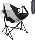 Hammock Camping Chair with Adjustable Backrest Portable Folding Rocking Camping Chair with Ergonomic Seat &amp Padded Headrest Ideal for Camping Travel Tailgating Black &amp Beige