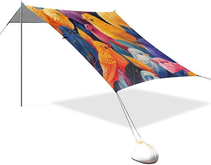 Colorful Cute Birds Beach Tent Sun Shelter 9.2' x 10.5' Beach Canopy with 4 Sandbags 4 Stability Poles Sand Shovels - Tent Canopy for Beach Camping Fishing Picnics