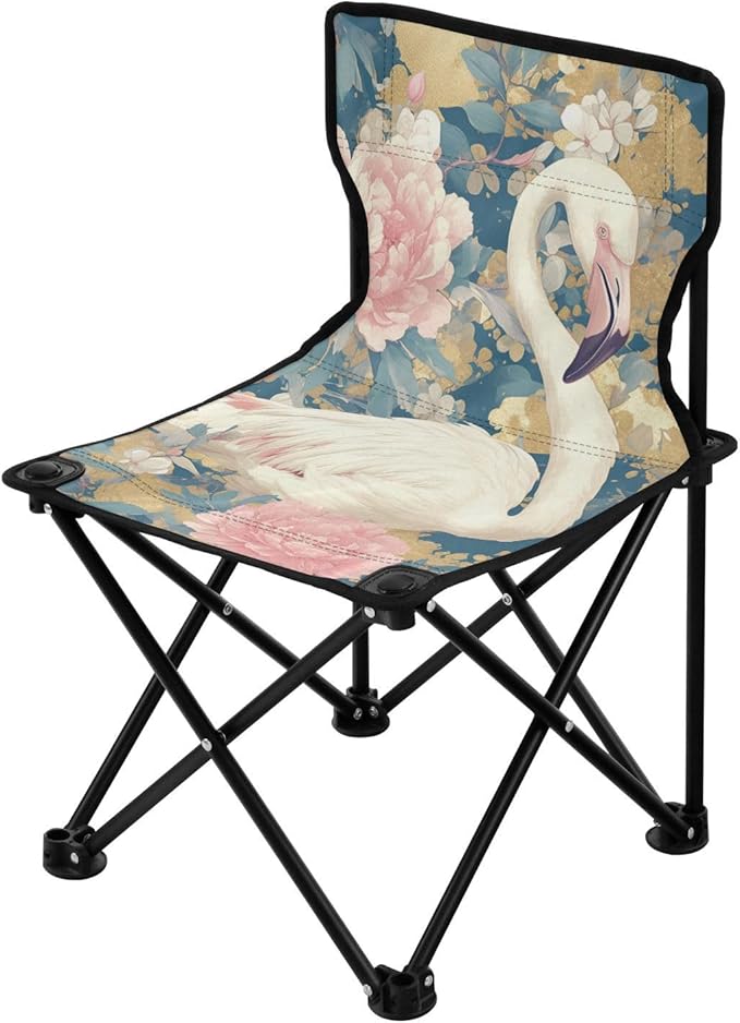White Flamingos Pink Peonies Packable Backpack Chairs for Adults Ultralight Packable Chair with Carrying Bag Outdoor Chairs for Indoor Indoor