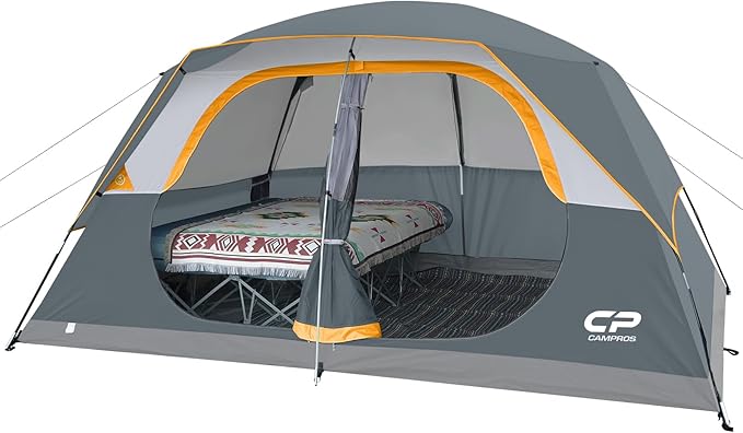 CAMPROS CP Upgraded 6/8 Person Camping Tents Waterproof Windproof Family Tent with Larger Mesh Windows &amp Door Double Layer Easy Set Up All-Season Dome Tent with Top Rainfly &amp Carry Bag