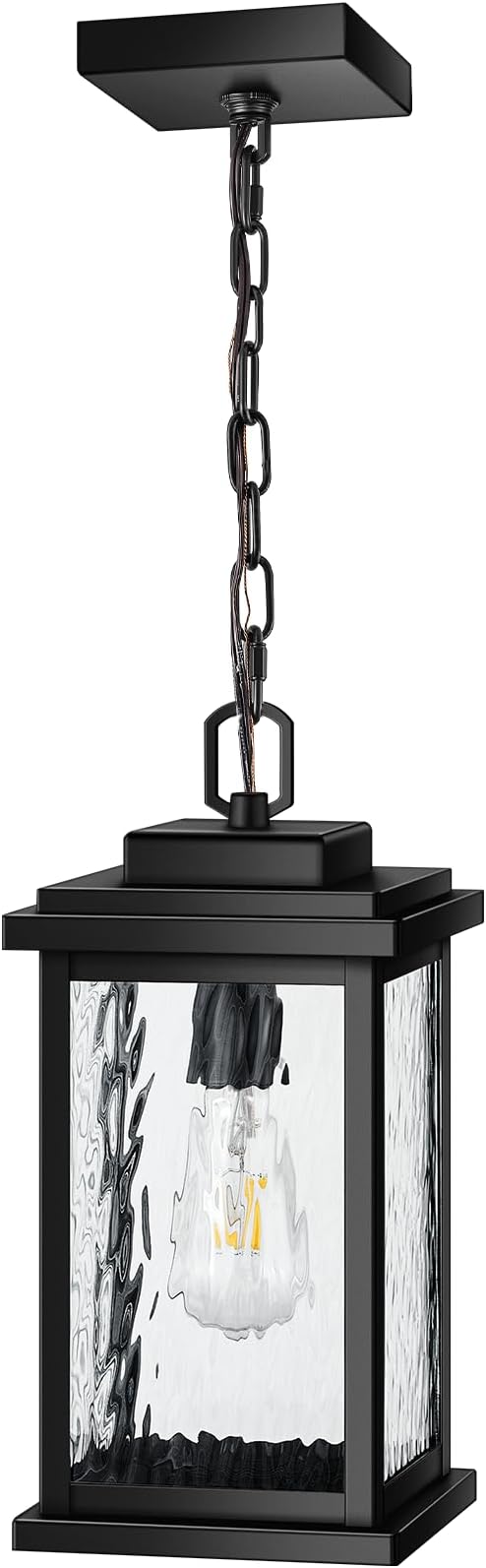 VIANIS Large Anti-Rust Outdoor Chandelier with Adjustable Wire Black Pendant Light with Water Glass for Porch GardenGarage Easy-to-Install Outdoor Hanging Lantern Suiting for Sloped Ceiling