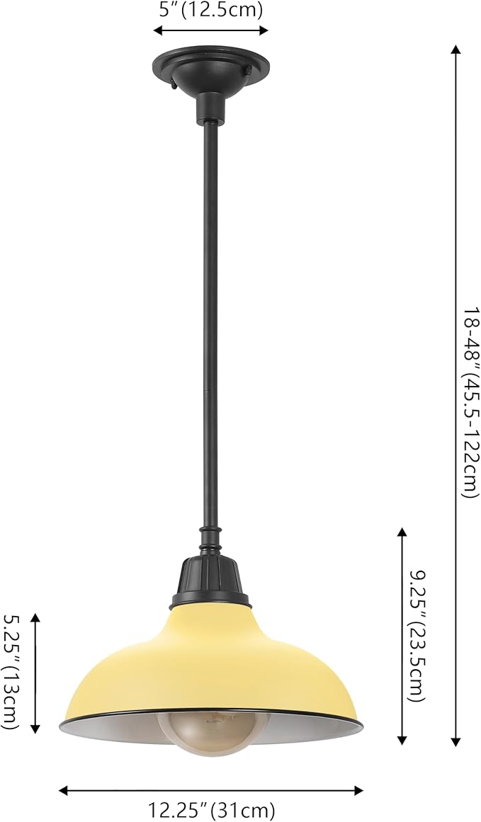 JONATHAN Y 12.25 Matte Yellow 1-Light Farmhouse Indoor/Outdoor LED Pendant Iron Hanging Light and Black Metal Shade Rustic Ceiling Lamp for Kitchen Island LED Bulb Included (JYL7611H)