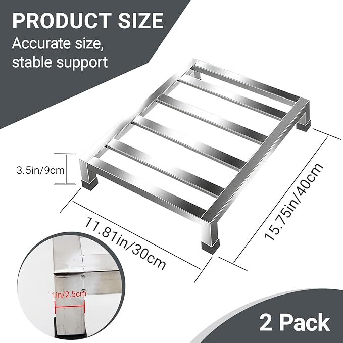 2 Pack Dunnage Rack15.7X11.8X3.5 Stainless Steel Dunnage RacksKitchen Basement Garage Storage Racks1000 lbs Capacity
