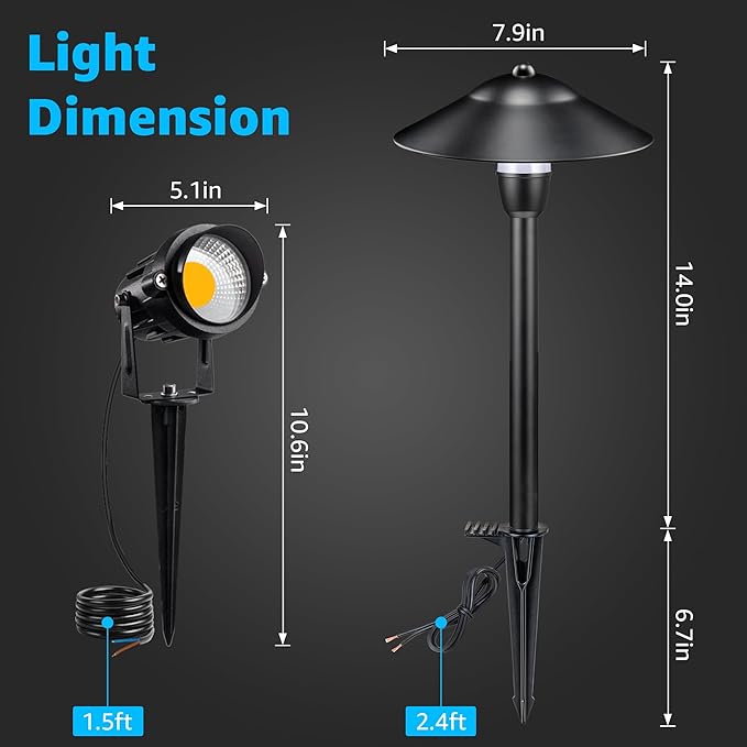 SUNVIE LED Low Voltage Landscape Lighting 12V Landscape Lighting Kit with Connectors Low Voltage Pathway Lights with Spotlights Aluminum Pathway Lights Wired Waterproof for Patio Yard Garden 12 Pack