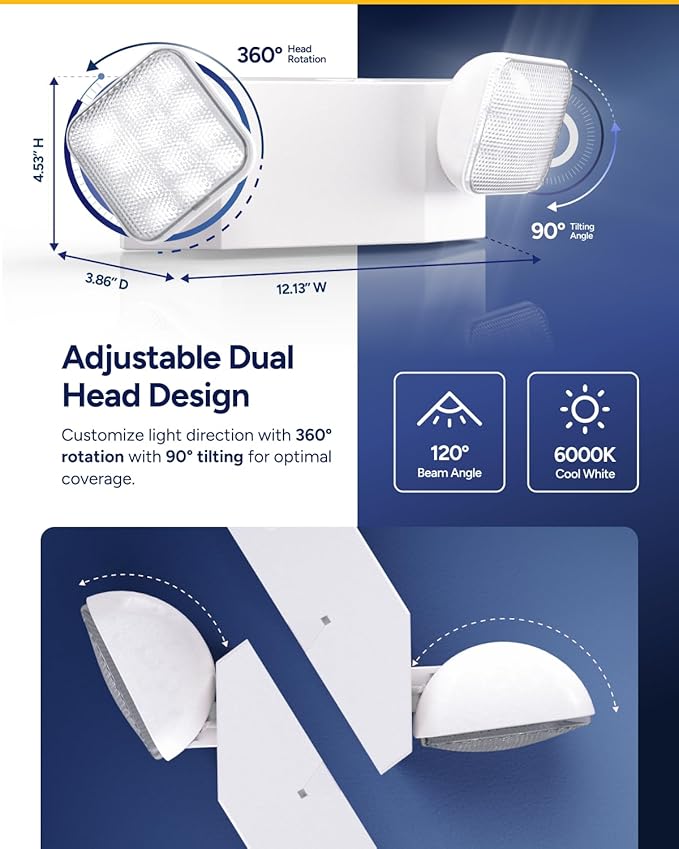 Sunco 12 Pack LED Emergency Lights Commercial Lighting for Business Power Outages Offices with Backup Battery (90 Minutes) Wall Mount Hard Wired 120-277V Fire Resistant (94V-0) UL