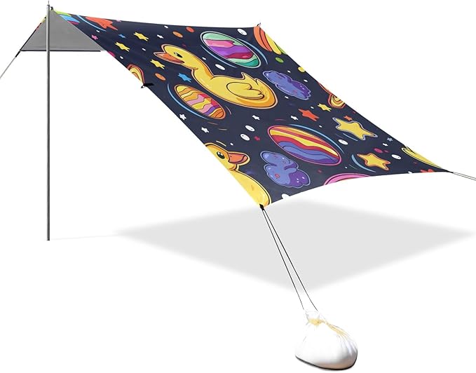Space Duck Stars Camping Sun Shelter Beach Tent Portable Beach Sun Shade Outdoor Canopy for Camping Trips Fishing Picnic