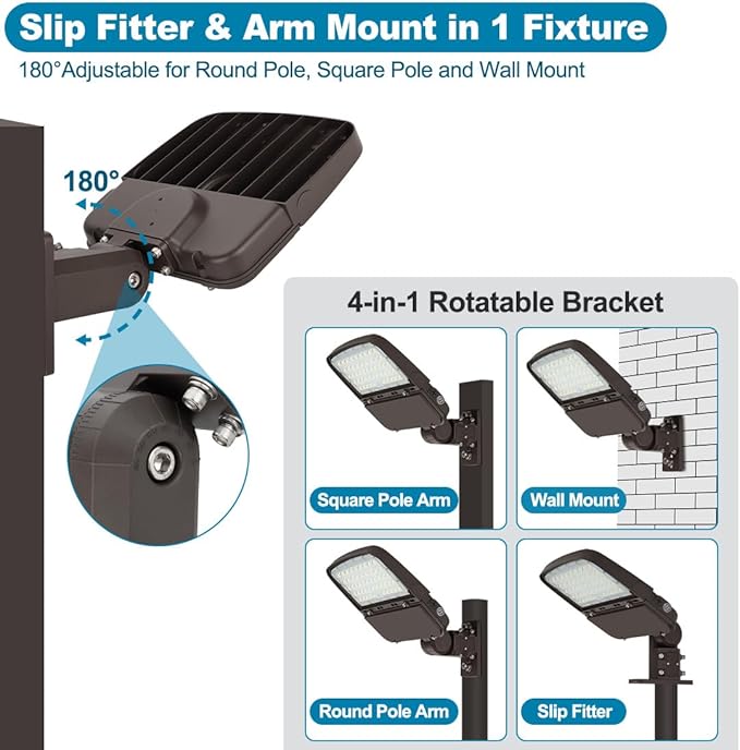 150W LED Parking Lot Light with Photocell Outdoor Dimmable LED Pole Lights with Slip Fitter &amp Arm Mount in 1 22500LM 5000K 100-277V IP65 150W/100W/80W Power Tunable ETL