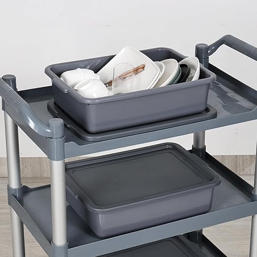 3 Pack 13 Liter Bus Tub with Lid Restaurant Dish Tub with Lids Grey