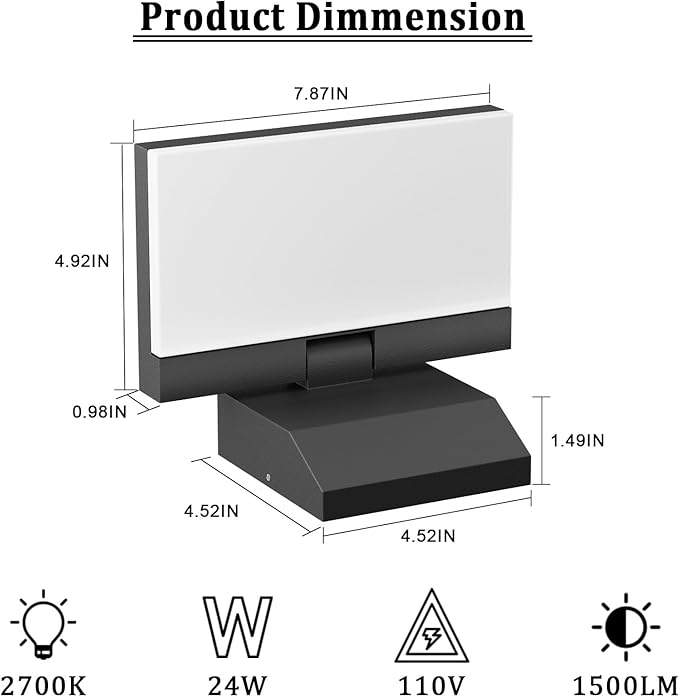 4-Pack Modern Outdoor Wall Light 180° Adjustable Head 24W 3000K Porch &amp Patio Hardwired Exterior Sconces Light IP65 Waterproof for House Garage Front Door