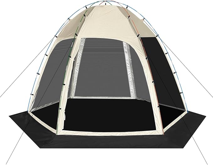 Screen Tent with Removable Floor Siebwin Large 11.8'x11.8' Gazebos with Mosquito Netting and Removable Floor Sunproof Outdoor Canopy Tent for Backyard Khaki Party Outside Activities Khaki