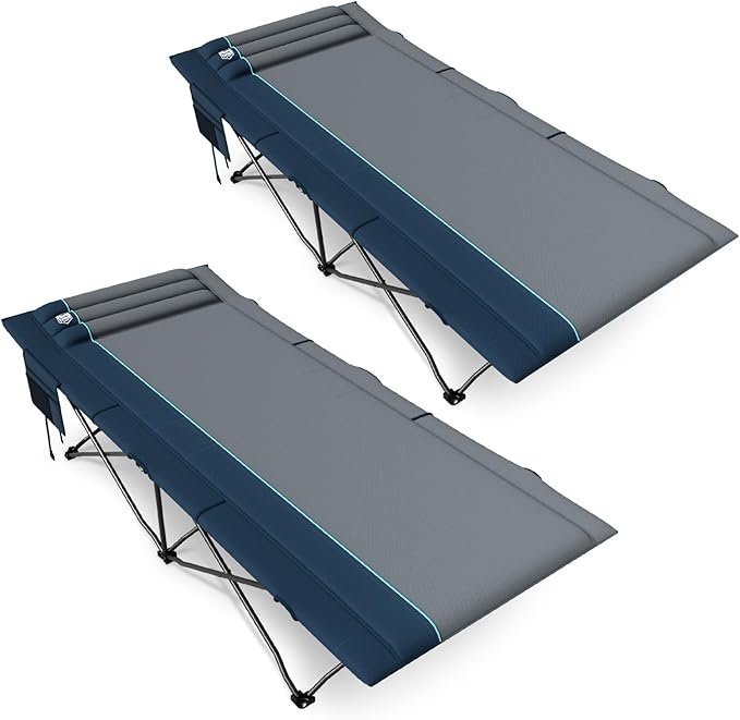 TIMBER RIDGE Extra Wide Heavy Duty Camping Cot for Adult Easy Set Up Oversized Sleeping Cot with Carry Bag for Camping Travel and Outdoors Support up to 450lbs Blue 2 Pack