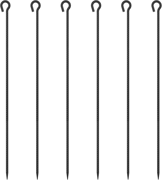 Rebar Stakes 48 Inch 1/2 Inch Diameter Heavy Duty Metal Tree Spikes 6Pcs Garden Rope Fence Stake for Creating a Rope Border Around Flower Beds Fence Trees Garden Paths Walkways Fountains (Black)