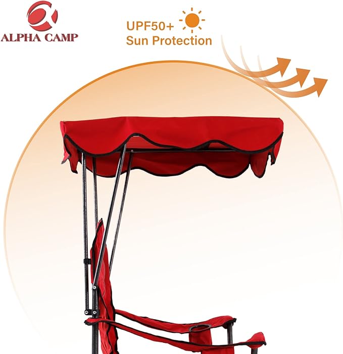 ALPHA CAMP Oversized Camping Chair with Shade Canopy Folding Lawn Chairs