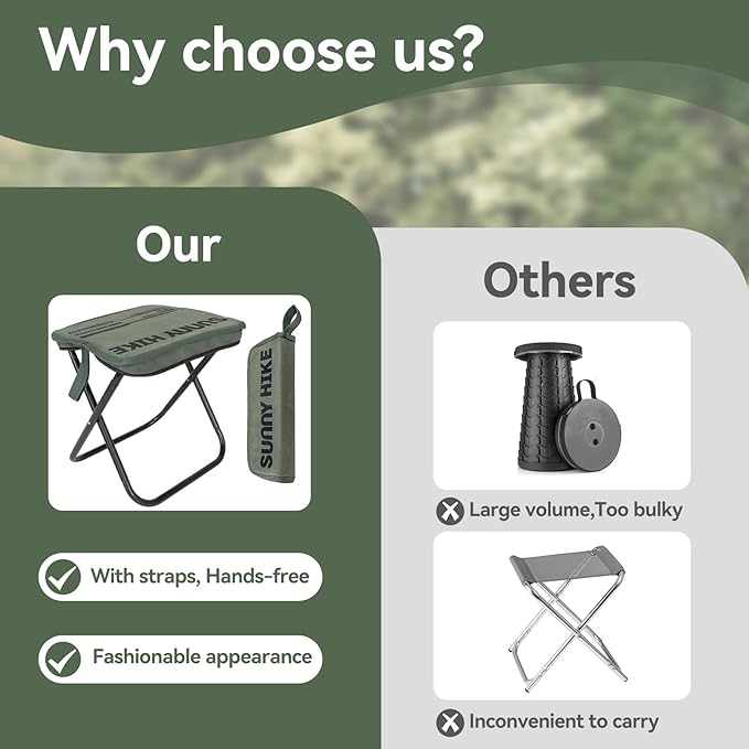 Portable Foldable Backpack Stool Portable Chair Ultralight Collapsible Stool with Carry Bag for Outdoor Camping Hiking Fishing and Travel (Green)